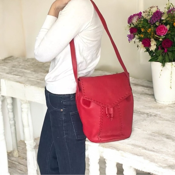 Yves Saint Laurent Stunning Red Vintage Bucket Crossbody Bag - Picture 3 of 12